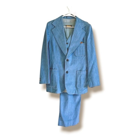 Other - Tobias LA Men's VTG 70s Light Blue Denim Look Leisure Suit Three Piece Size 42